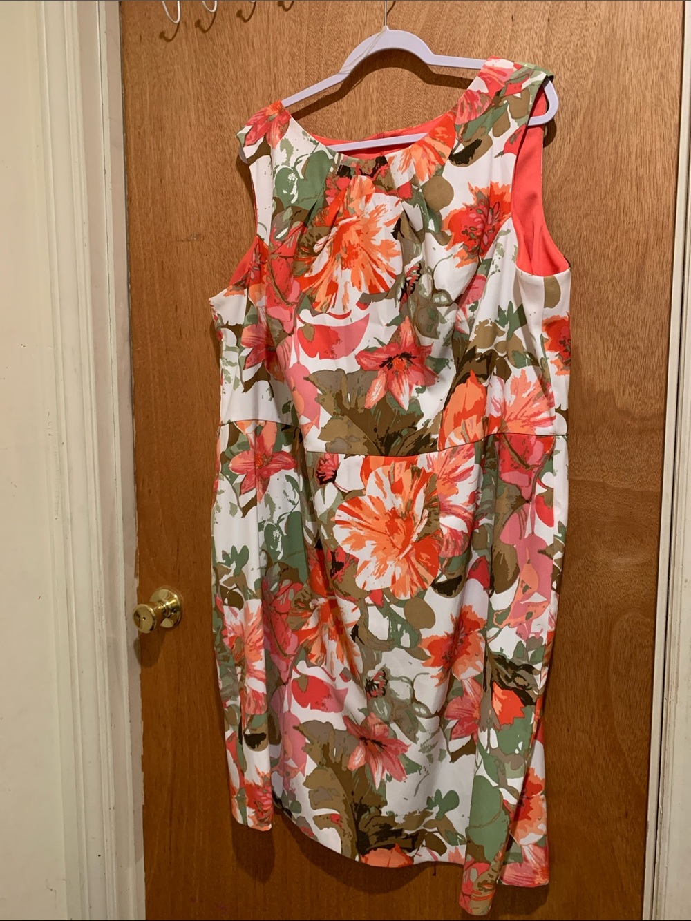 Dress Barn Floral Midi Dress in Coral, Cream and Olive